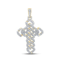 Goldini 10kt Yellow Gold Mens Round Diamond Cuban Link Cross Charm Pendant 1-3/4 Cttw
