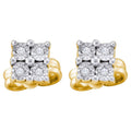 Yellow-tone Sterling Silver Womens Round Diamond Cluster Earrings 1/20 Cttw