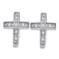 Sterling Silver Womens Round Diamond Cross Huggie Hoop Earrings 1/20 Cttw