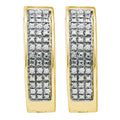 Yellow-tone Sterling Silver Womens Round Pave-set Diamond Triple Row Hoop Earrings 1/10 Cttw