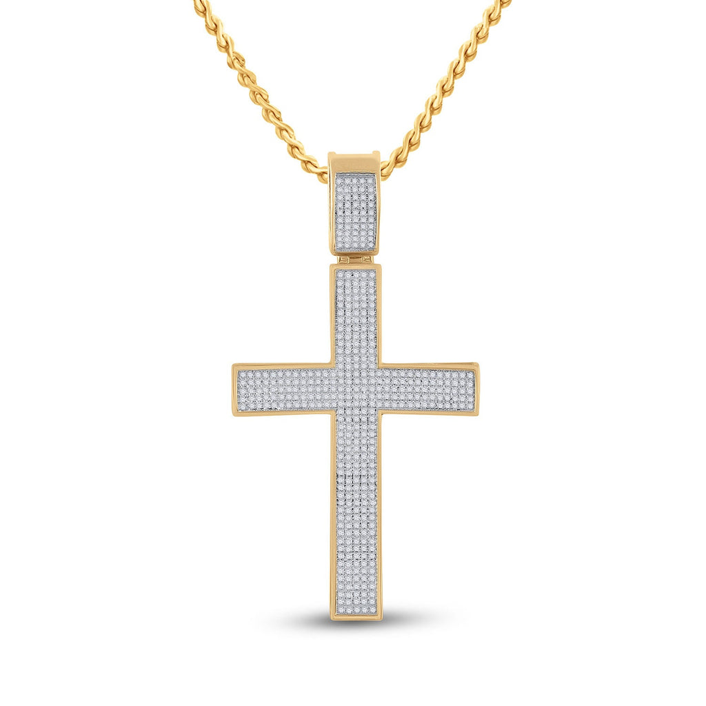Goldini 10kt Yellow Gold Mens Round Diamond Cross Charm Pendant 1 Cttw
