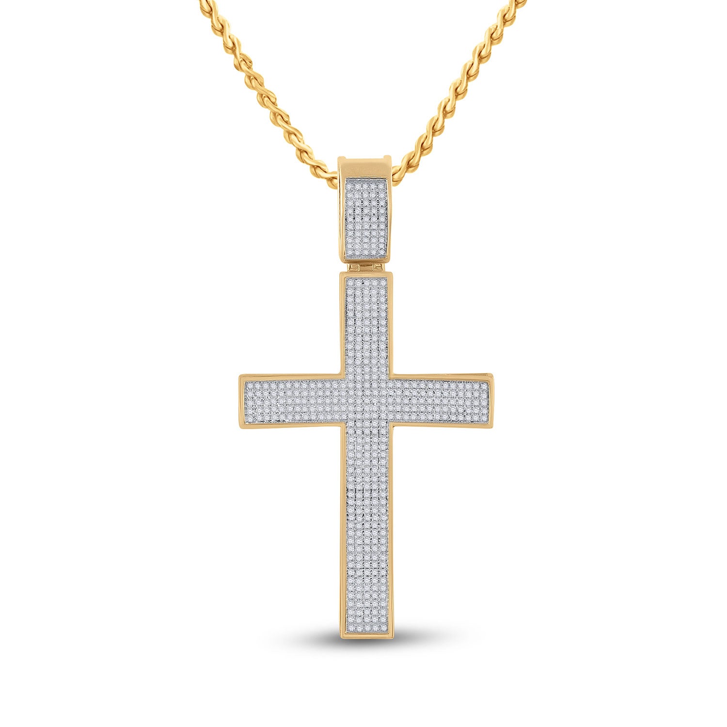 Goldini 10kt Yellow Gold Mens Round Diamond Cross Charm Pendant 1 Cttw