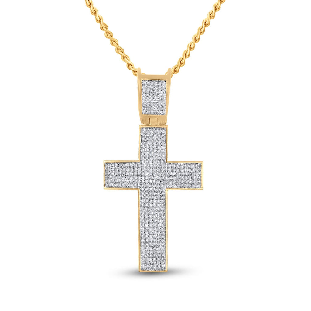 Goldini 10kt Yellow Gold Mens Round Diamond Cross Charm Pendant 1 Cttw