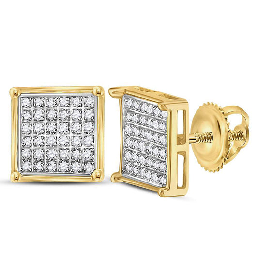 Yellow-tone Sterling Silver Womens Round Diamond Square Earrings 1/4 Cttw