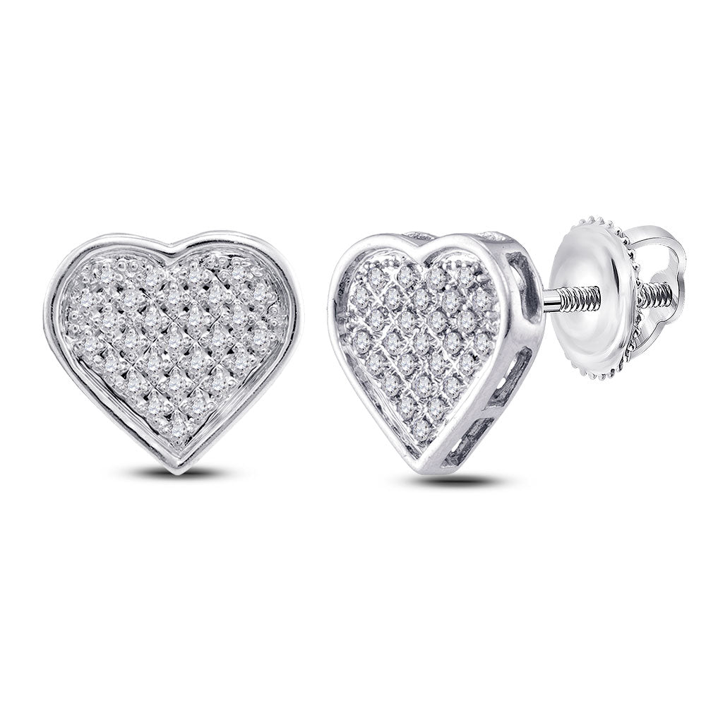 Sterling Silver Womens Round Diamond Heart Cluster Earrings 1/6 Cttw