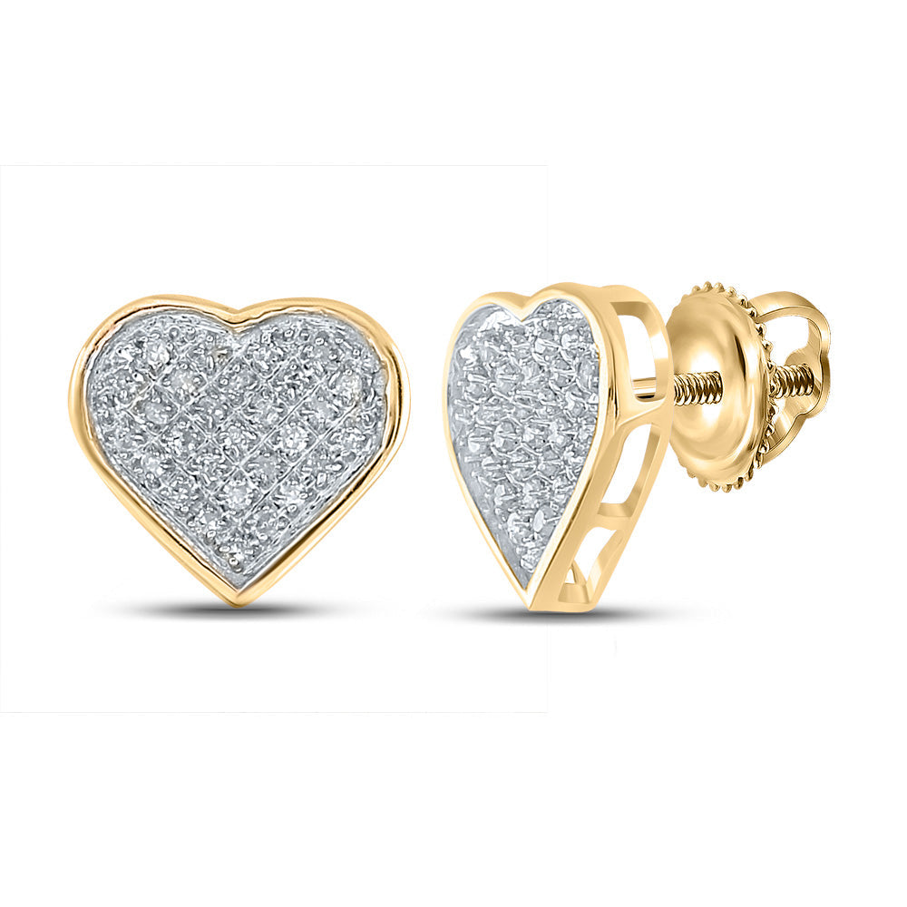 Yellow-tone Sterling Silver Womens Round Diamond Heart Earrings 1/6 Cttw