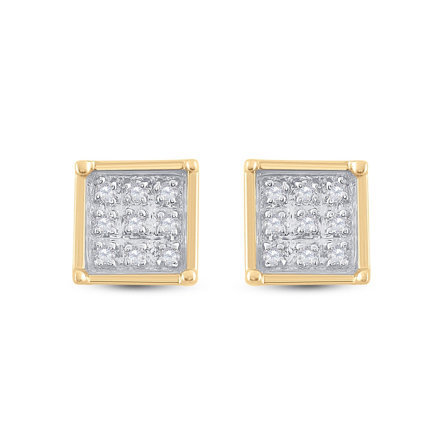 Yellow-tone Sterling Silver Womens Round Diamond Square Earrings 1/20 Cttw