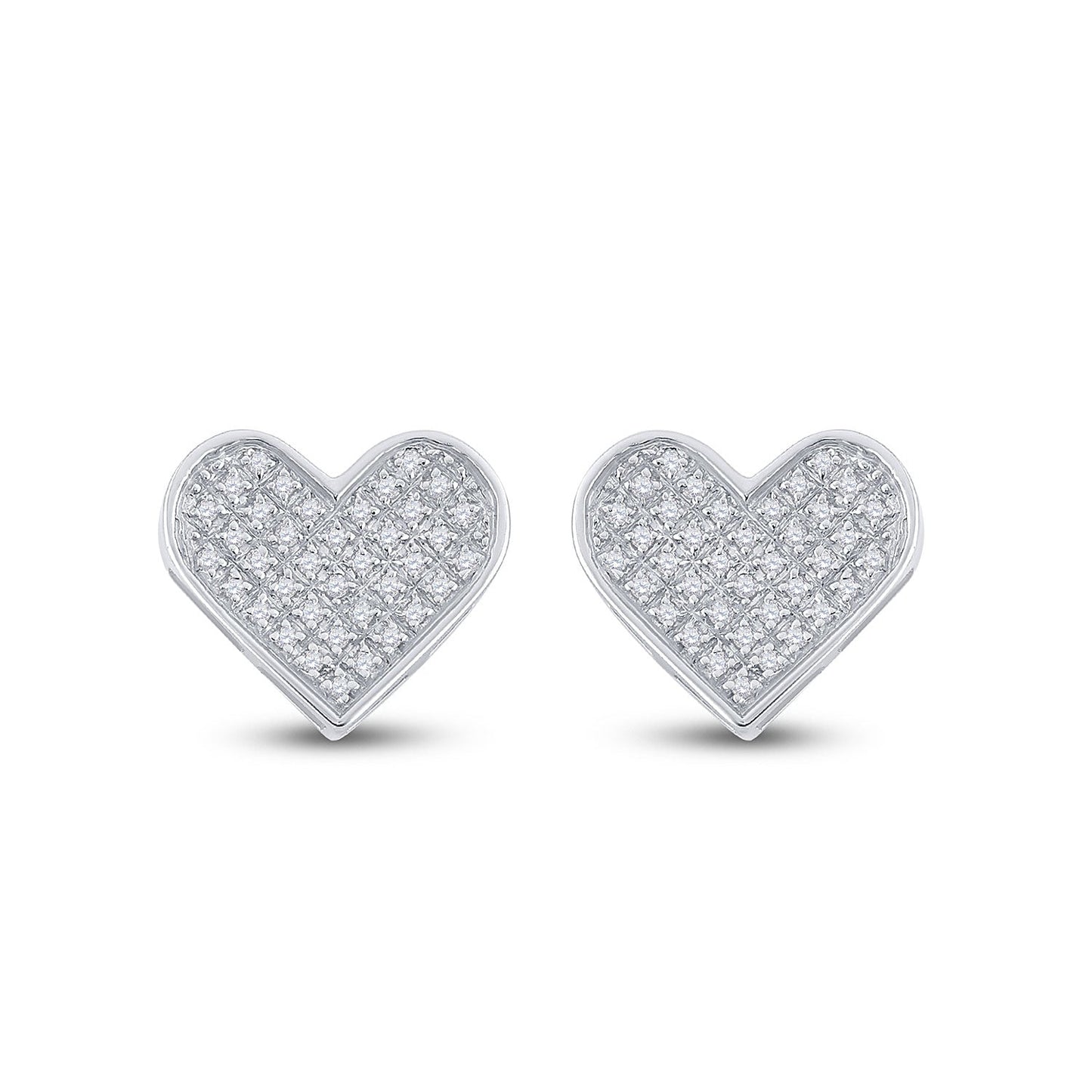 Sterling Silver Womens Round Diamond Heart Earrings 1/10 Cttw