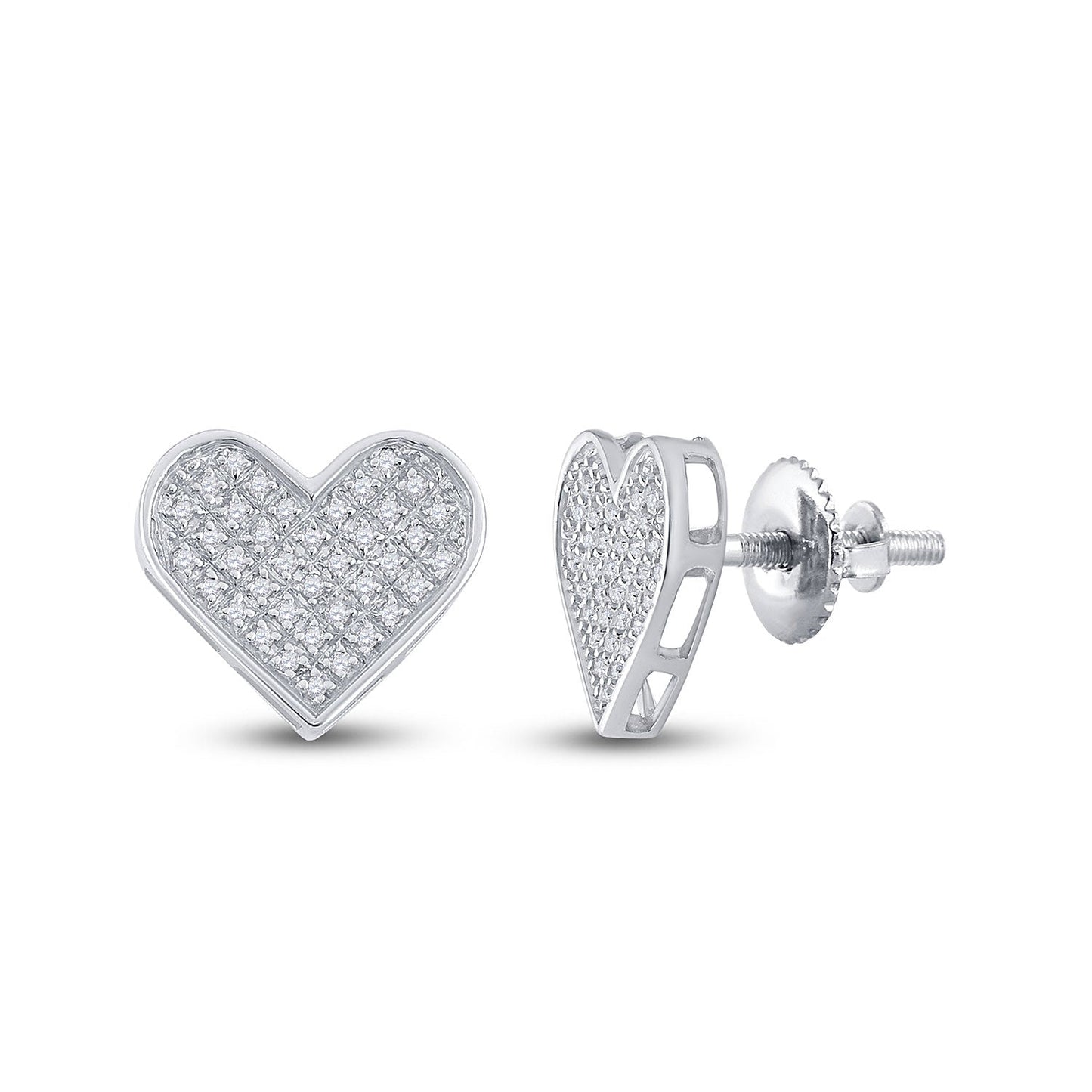 Sterling Silver Womens Round Diamond Heart Earrings 1/10 Cttw