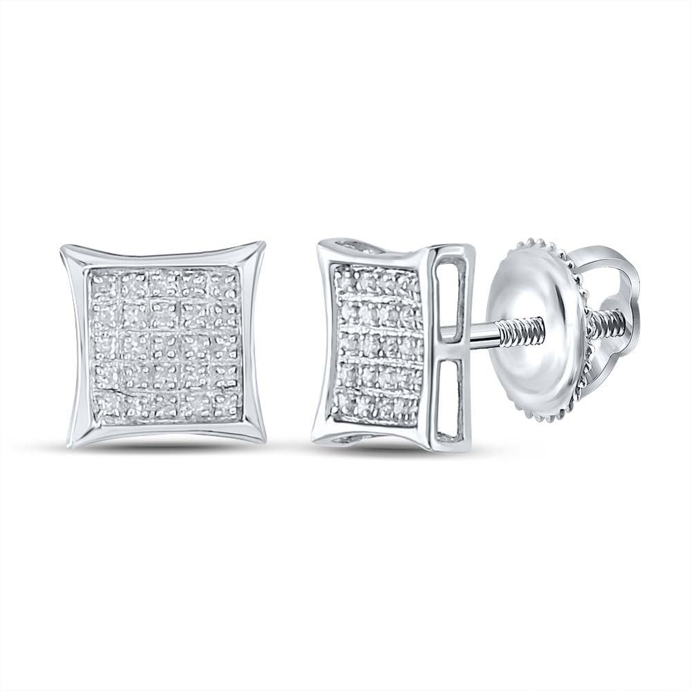 Sterling Silver Womens Round Diamond Kite Square Earrings 1/6 Cttw