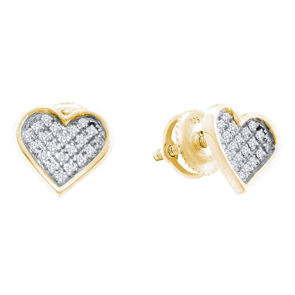 Yellow-tone Sterling Silver Womens Round Diamond Heart Earrings 1/10 Cttw