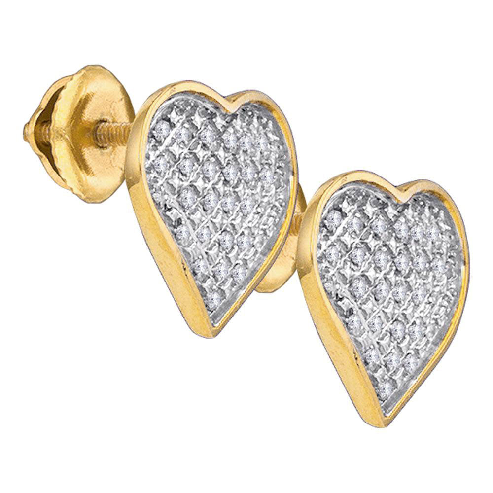 Yellow-tone Sterling Silver Womens Round Diamond Heart Earrings 1/6 Cttw