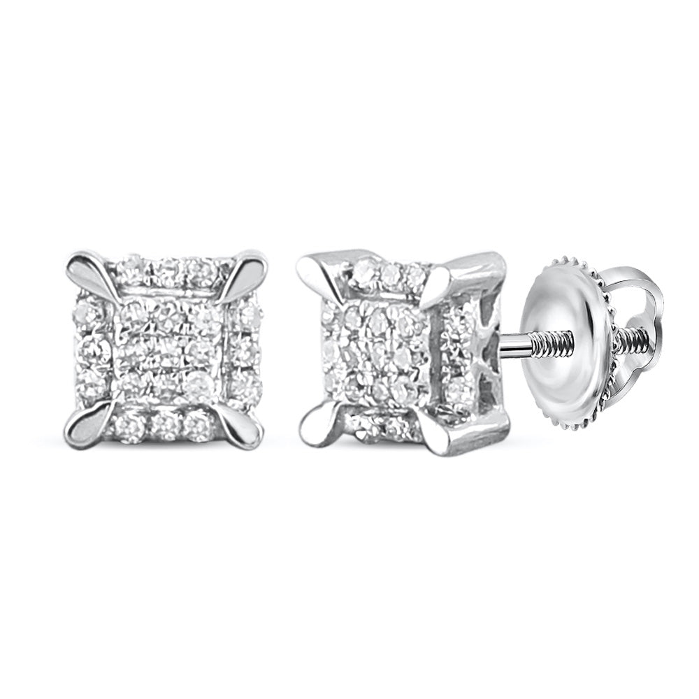 Goldini 10kt White Gold Mens Round Diamond Kite Cluster Earrings 1/20 Cttw