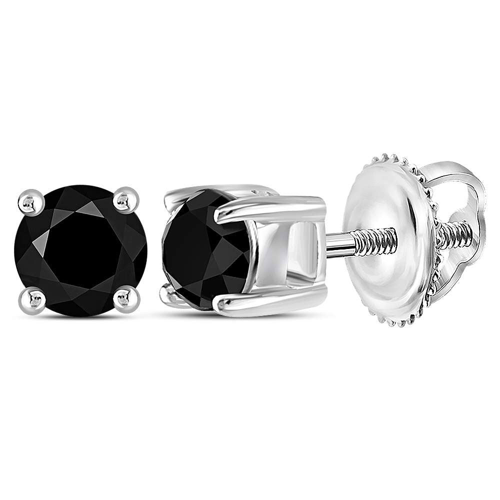 Sterling Silver Womens Round Black Color Enhanced Diamond Solitaire Earrings 1/2 Cttw