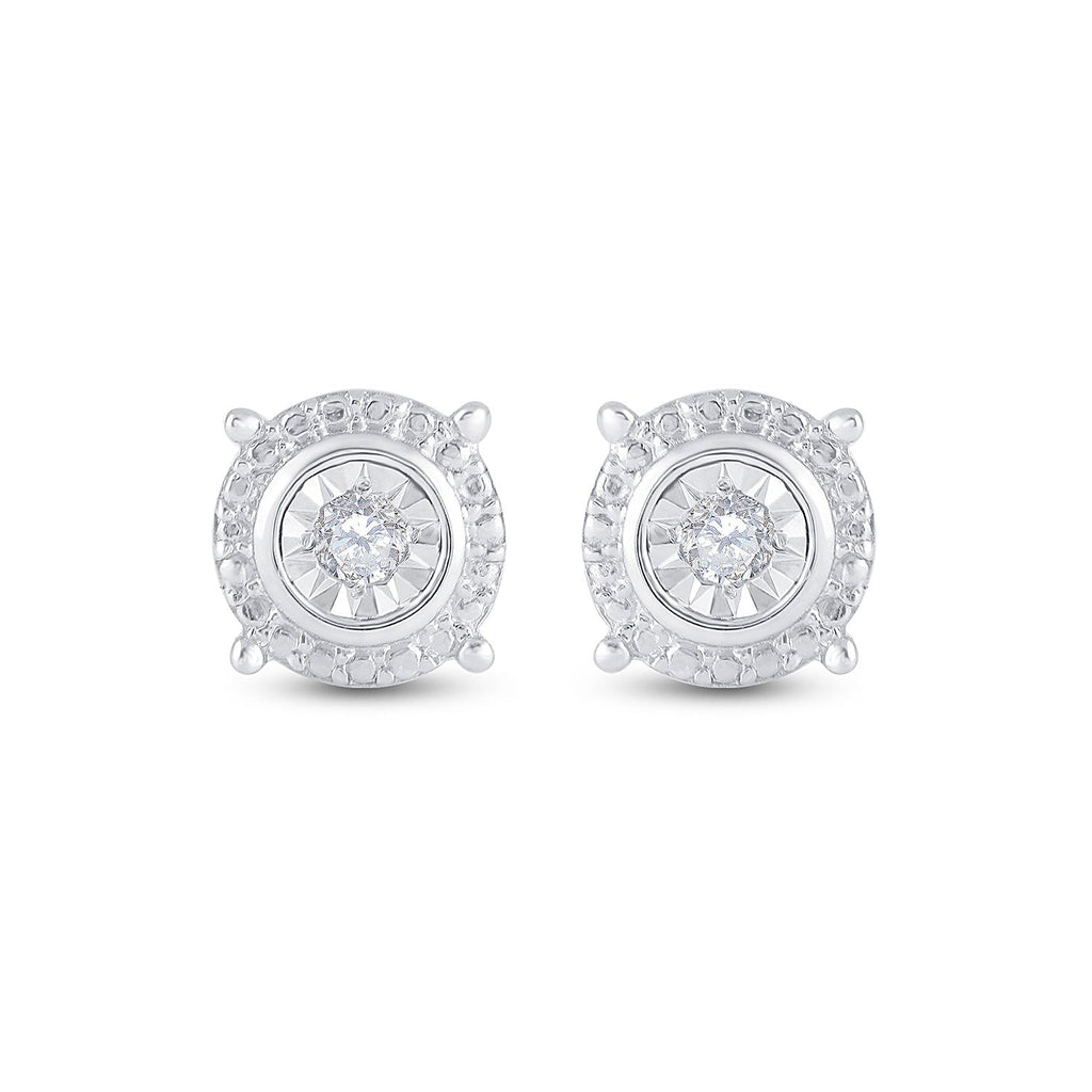 Sterling Silver Womens Round Diamond Stud Earrings 1/10 Cttw