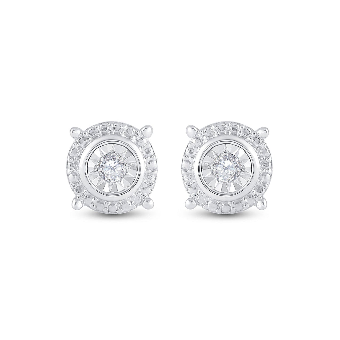 Sterling Silver Womens Round Diamond Stud Earrings 1/10 Cttw