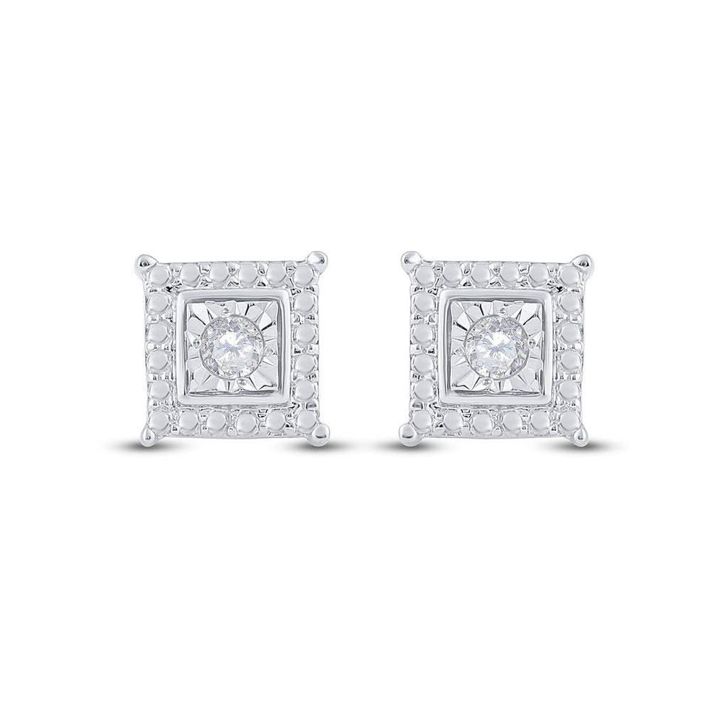Sterling Silver Womens Round Diamond Solitaire Square Stud Earrings 1/10 Cttw