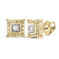 Yellow-tone Sterling Silver Womens Round Diamond Solitaire Square Stud Earrings