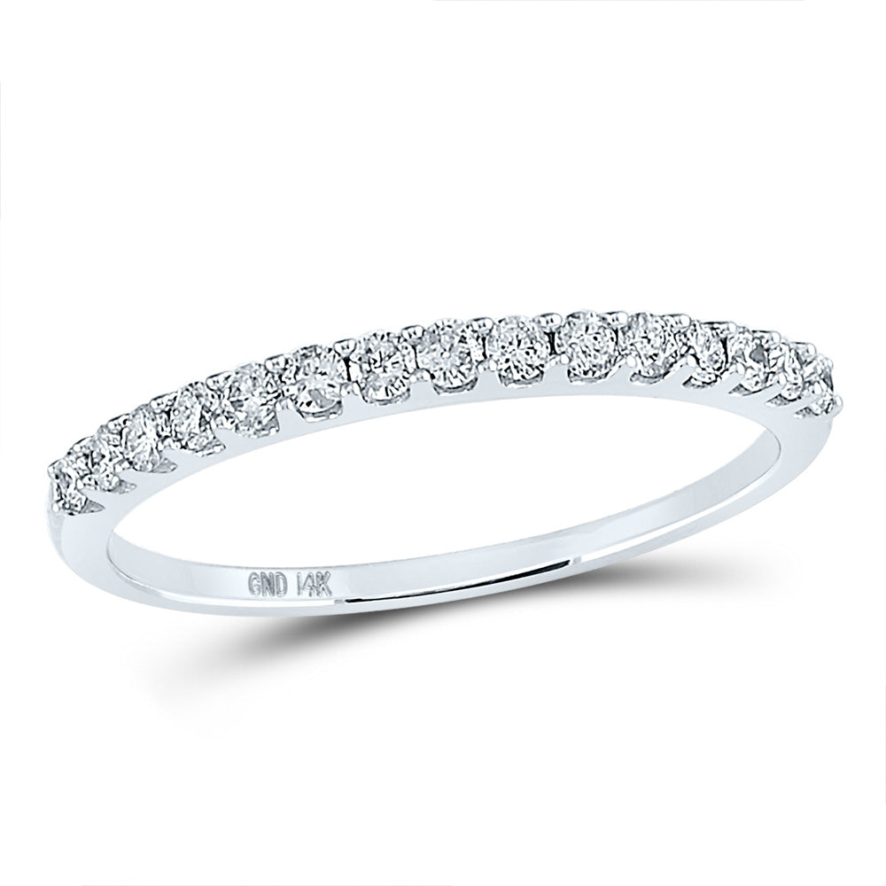 14kt White Gold Womens Round Pave-set Diamond Single Row Wedding Band 1/4 Cttw