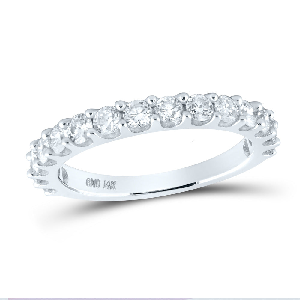 14kt White Gold Womens Round Pave-set Diamond Single Row Wedding Band 1 Cttw